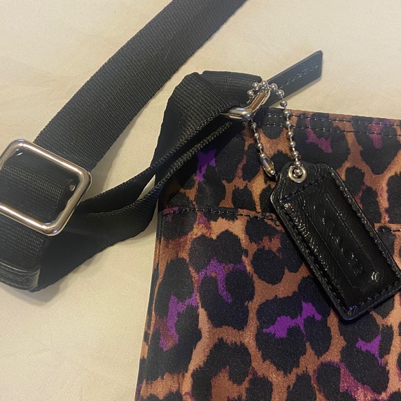 Coach Animal Print Crossbody Bag - Purple and Brown with matching cosmetic bag - Picture 9 of 14